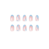 Nukty 24pcs Almond Head Fake Nails French Line Design Full Coverage False Nail Art Finished with GluWearable Removable Press on Nails