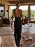 Nukty  Women's Backless Maxi Dress Sexy Solid Slim Fit Short Sleeve Elegant Bodycon Long Dresses for Streetwear Female Clothes