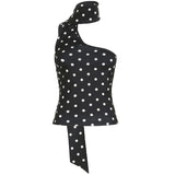 Nukty  Women's Polka Dots Print Halter Neck Camisole Summer Holiday Cro Top Y2K Coquette Backless Hollow out Ribbon Design