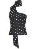 Nukty  Women's Polka Dots Print Halter Neck Camisole Summer Holiday Cro Top Y2K Coquette Backless Hollow out Ribbon Design