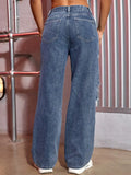 Nukty Harajuku Women Fashion Cargo Jeans Street Ripped Details Straight Leg Denim Trousers Simple Casual Baggy Pants Mujer