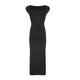 Nukty  Women's Backless Maxi Dress Sexy Solid Slim Fit Short Sleeve Elegant Bodycon Long Dresses for Streetwear Female Clothes
