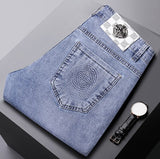 Nukty Spring Summer New Blue Men's Cotton Jeans Slim Elastic Ltaly Eagle Casual Fashion Trousers Male Classic Jeans Denim Pants