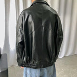 Nukty Spring New Loose Soft Leather Jacket Single Breasted Jacket Men Casual Biker Jacket Men Jacket Leather Large Size XXL