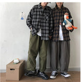 Nukty Chemise Homme Street Men Blouse Shirts Vintage Oversized  Flannel Boyfriend Plaid Shirt For Women Casual Korean Tops