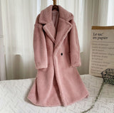 Nukty Winter Thick Warm Solid Teddy Coat Women High Street Oversized Pink Faux Lamb Fur Coat Ladies Long Faux Fur Jacket