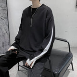 Nukty Autumn Winter Long Sleeve Men T Shirts Clothes Black White Patchwork Fake Two Cool Fashion Tops Oversized Korean Style Side Slit