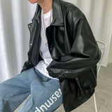 Nukty Spring New Loose Soft Leather Jacket Single Breasted Jacket Men Casual Biker Jacket Men Jacket Leather Large Size XXL