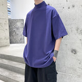 Nukty Streetwear Turtleneck Men Tshirt Solid Hip Hop Male Oversized T shirts Man Casual Short Sleeve Top Tees Black/White/Purple
