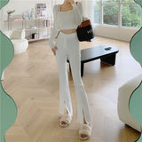 Nukty Micro-Flared Pants Women's High Waist Slim Casual Chic Wide Leg Split Trousers Elegant Black White Suits Pants