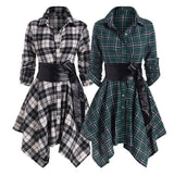 Nukty Pleated  Pretty Vintage Plaid Pattern Office Dress Washable Office Dress All-match   for Daily Wear