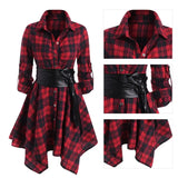 Nukty Pleated  Pretty Vintage Plaid Pattern Office Dress Washable Office Dress All-match   for Daily Wear