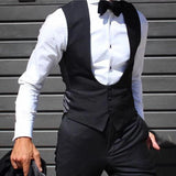 Nukty Black Men Vest for Wedding Groom Tuxedo One Piece Slim Fit Waistcoat Solid Color Male Fashoin Coat Clothes