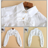 Nukty Women Puff Long Sleeve Half Top Blouse Ruffled Edge Golden Button Detachable False Fake Collar Winter Sweater Decorative