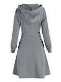 Nukty Casual Women Long Sleeve Autumn Dress Drawstring Lace Up Mini Hoodie Dress Vestidos Femme Gothic Fashion Dress Streetwear