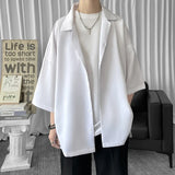 Nukty Solid Color Oversized Men's Shirts Harajuku Men Casual Half Sleeve Shirt Tops Cool Summer Streetwear Man Blouse 6 Colors