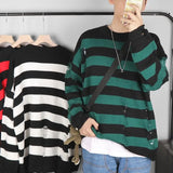 Nukty Black Stripe Sweaters Destroyed Ripped Sweater Men Pullover Hole Knit Jumpers Men Oversized Sweatshirt Harajuku Long Sleeve Tops