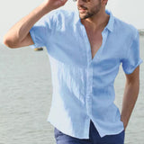 Nukty Men's Casual Short Sleeve Shirts Leisure Street Wear Lapel Button-down Solid Color Shirts for Men Vintage Vacation Blouse M-3XL