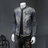 Nukty New Denim Jacket Men Motocycle Denim Coats Streetwear Fashion Slim Fit Cowboy Outerwear Moto Biker Mens Denim Jacket Casual Coat