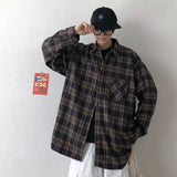 Nukty Chemise Homme Street Men Blouse Shirts Vintage Oversized  Flannel Boyfriend Plaid Shirt For Women Casual Korean Tops