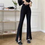 Nukty Micro-Flared Pants Women's High Waist Slim Casual Chic Wide Leg Split Trousers Elegant Black White Suits Pants