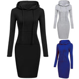 Nukty Women Hoodies Winter Dresses Women Solid Color Long Sleeve Sweatshirts Bodycon Autumn Dress Women Robe Femme Knee Length Dress