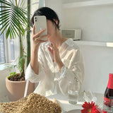 Nukty Shirts Women Office Lady Formal All-match Tunic Tops Harajuku Solid Simple Clothing Trendy Korean Daily Breathable College Sweet