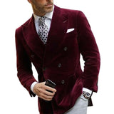 Nukty WELL DRESSED MEN Burgundy Velvet Blazer for Men with Double Breasted Dinner Jacket Elegant Smoking Suit Coat