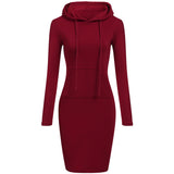 Nukty Women Hoodies Winter Dresses Women Solid Color Long Sleeve Sweatshirts Bodycon Autumn Dress Women Robe Femme Knee Length Dress