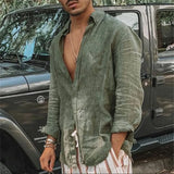 Nukty Men Casual Cotton Linen ShirtsStanding Collar Male Solid Color Long Sleeves Loose Tops Spring Autumn Handsome Men's Shirts