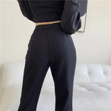 Nukty Micro-Flared Pants Women's High Waist Slim Casual Chic Wide Leg Split Trousers Elegant Black White Suits Pants