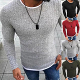 Nukty Fashion  Men Sweater Top Color Block Patchwork O Neck Long Sleeve Pullover Knitted Sweater For Men's Clothings Winter