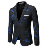 Nukty WELL DRESSED MEN Gentleman Blazers Men Blue Patterning Printed Suit Jacket Casual Coat Prom Singer Concert Stage Costume Winter Size S-5XL