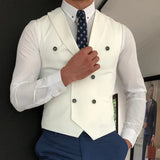 Nukty White Slim Fit Men Vest with Double Breasted One Piece Custom Male Suit Wasitcoat Peaked Lapel Wedding Gromsmen Waist Coat New