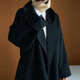 Nukty Wool Coat Female Office Lady Side Cut Turn-down Collar Outwear Long Black Camel Women's Jacket Overcoat with Belt