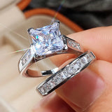 Nukty Fashion Wedding Ring Set for Women Dazzling Square Zirconia Luxury Lady Accessories Set Trendy Delicate Bridal Jewelry