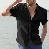 Nukty Men's Casual Short Sleeve Shirts Leisure Street Wear Lapel Button-down Solid Color Shirts for Men Vintage Vacation Blouse M-3XL