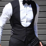Nukty Black Men Vest for Wedding Groom Tuxedo One Piece Slim Fit Waistcoat Solid Color Male Fashoin Coat Clothes