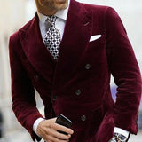 Nukty WELL DRESSED MEN Burgundy Velvet Blazer for Men with Double Breasted Dinner Jacket Elegant Smoking Suit Coat