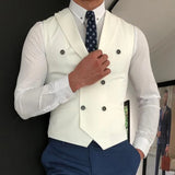 Nukty White Slim Fit Men Vest with Double Breasted One Piece Custom Male Suit Wasitcoat Peaked Lapel Wedding Gromsmen Waist Coat New