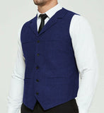 Nukty Men's Grey Herringbone Wool Tweed Slim Fit Leisure Cotton Suit Burgundy Vest Gentleman Business Waistcoat For Wedding