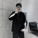 Nukty Autumn Winter Long Sleeve Men T Shirts Clothes Black White Patchwork Fake Two Cool Fashion Tops Oversized Korean Style Side Slit
