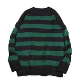 Nukty Black Stripe Sweaters Destroyed Ripped Sweater Men Pullover Hole Knit Jumpers Men Oversized Sweatshirt Harajuku Long Sleeve Tops