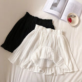 Nukty Solid Chiffon Summer Shorts Skirt Women Fashion Elastic Waist Pleated Mini Skirt Casual Beach Faldas Saias