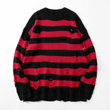 Nukty Black Stripe Sweaters Destroyed Ripped Sweater Men Pullover Hole Knit Jumpers Men Oversized Sweatshirt Harajuku Long Sleeve Tops