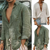 Nukty Men Casual Cotton Linen ShirtsStanding Collar Male Solid Color Long Sleeves Loose Tops Spring Autumn Handsome Men's Shirts