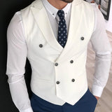 Nukty White Slim Fit Men Vest with Double Breasted One Piece Custom Male Suit Wasitcoat Peaked Lapel Wedding Gromsmen Waist Coat New