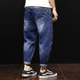 Nukty Men Summer Ripped Ankle Length Plus Size Jeans 38 40 42 Harem Holes Hip Hop Trousers Denim Scratched Loose Boys Cool Blue Pants