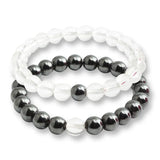 Nukty 2Pcs/Set Natural Stone Pink Black Beads Couple Distance Bracelet For Men Women Strand Bracelets Bangles Yoga Lover Jewelry Gifts