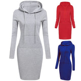 Nukty Women Hoodies Winter Dresses Women Solid Color Long Sleeve Sweatshirts Bodycon Autumn Dress Women Robe Femme Knee Length Dress